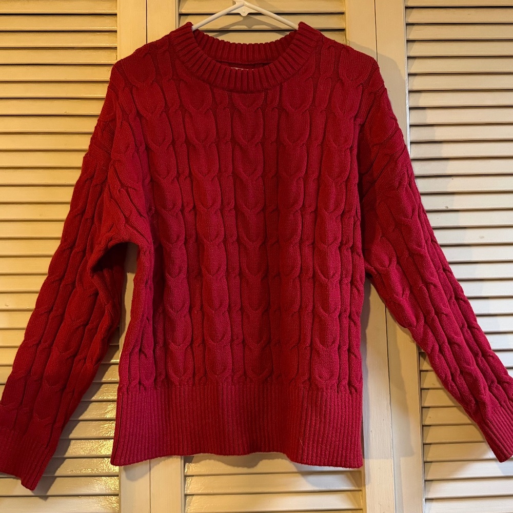 Loft Cable Knit Red Sweater in Large
